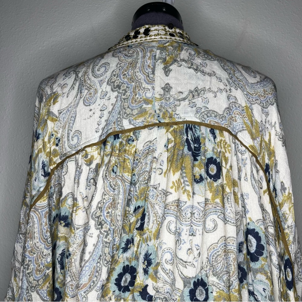 Free People Neutral Floral Jaipur Cardigan Kimono Topper OSFM Hippie Boho - Picture 6 of 9